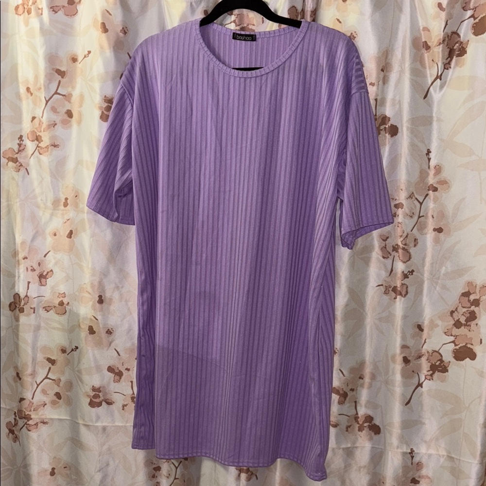 Boohoo Purple Short Sleeve Dress with Ribbed Texture